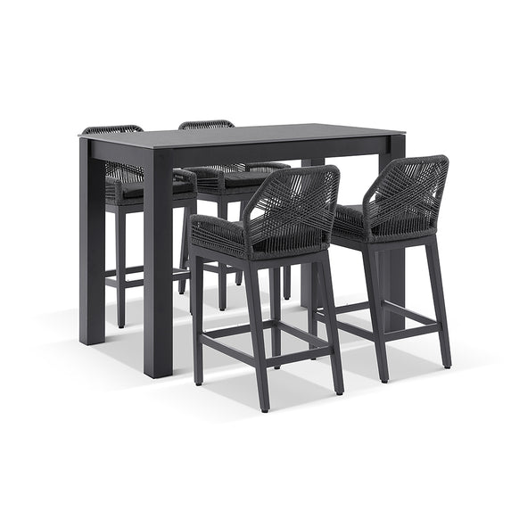 Hugo Ceramic 1.5m Aluminium Bar Table with 4x Hugo Rope Stools