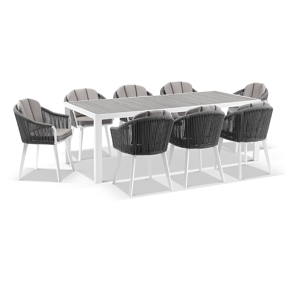 Southport Outdoor 2.17m Aluminium and Ceramic Table with 8 Alpine Chair