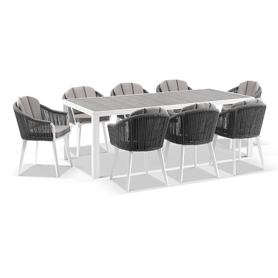 Southport Outdoor 2.17m Aluminium and Ceramic Table with 8 Alpine Chair
