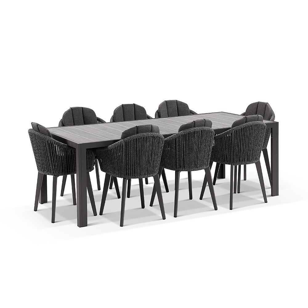 Southport Outdoor 2.17m Aluminium and Ceramic Table with 8 Alpine Chair