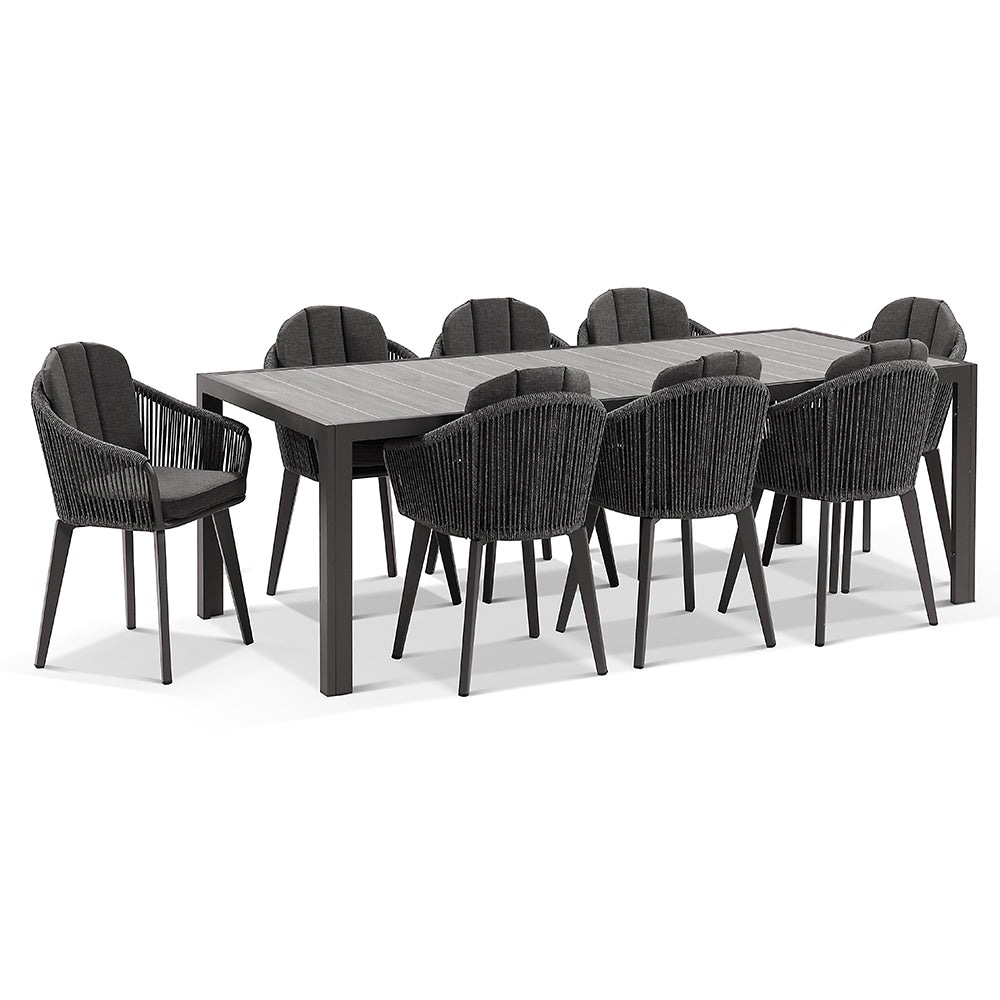 Southport Outdoor 2.17m Aluminium and Ceramic Table with 8 Alpine Chair