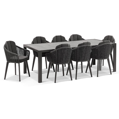 Southport Outdoor 2.17m Aluminium and Ceramic Table with 8 Alpine Chair