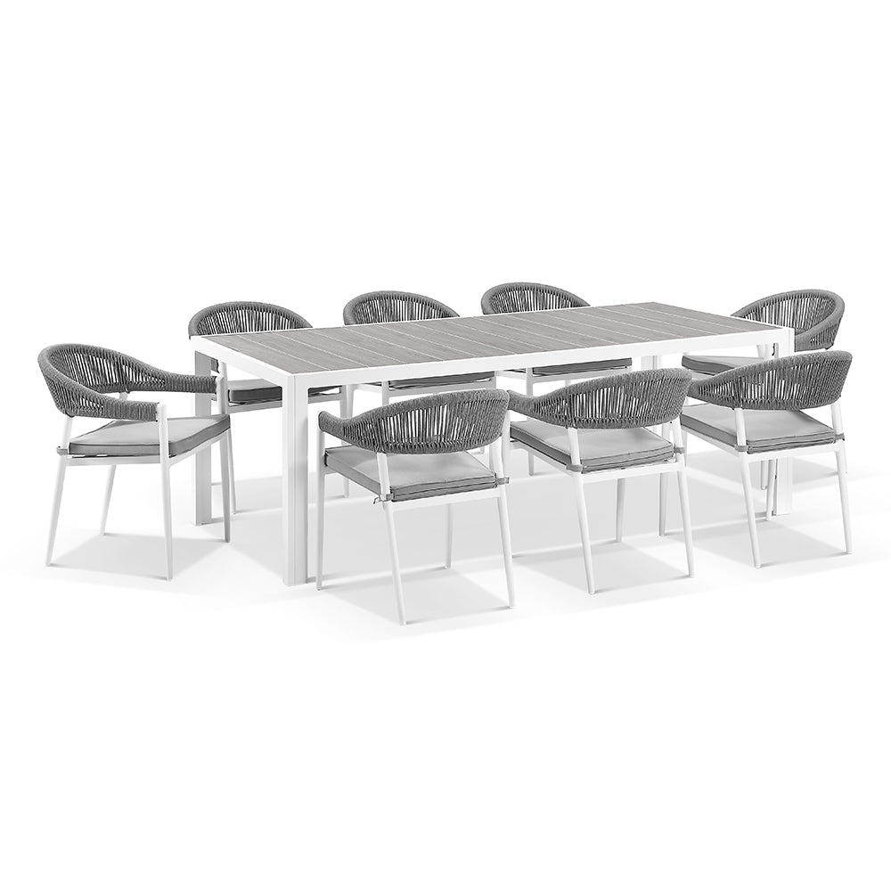 Southport Outdoor 2.17m Aluminium and Ceramic Table with 8 Finley Chair