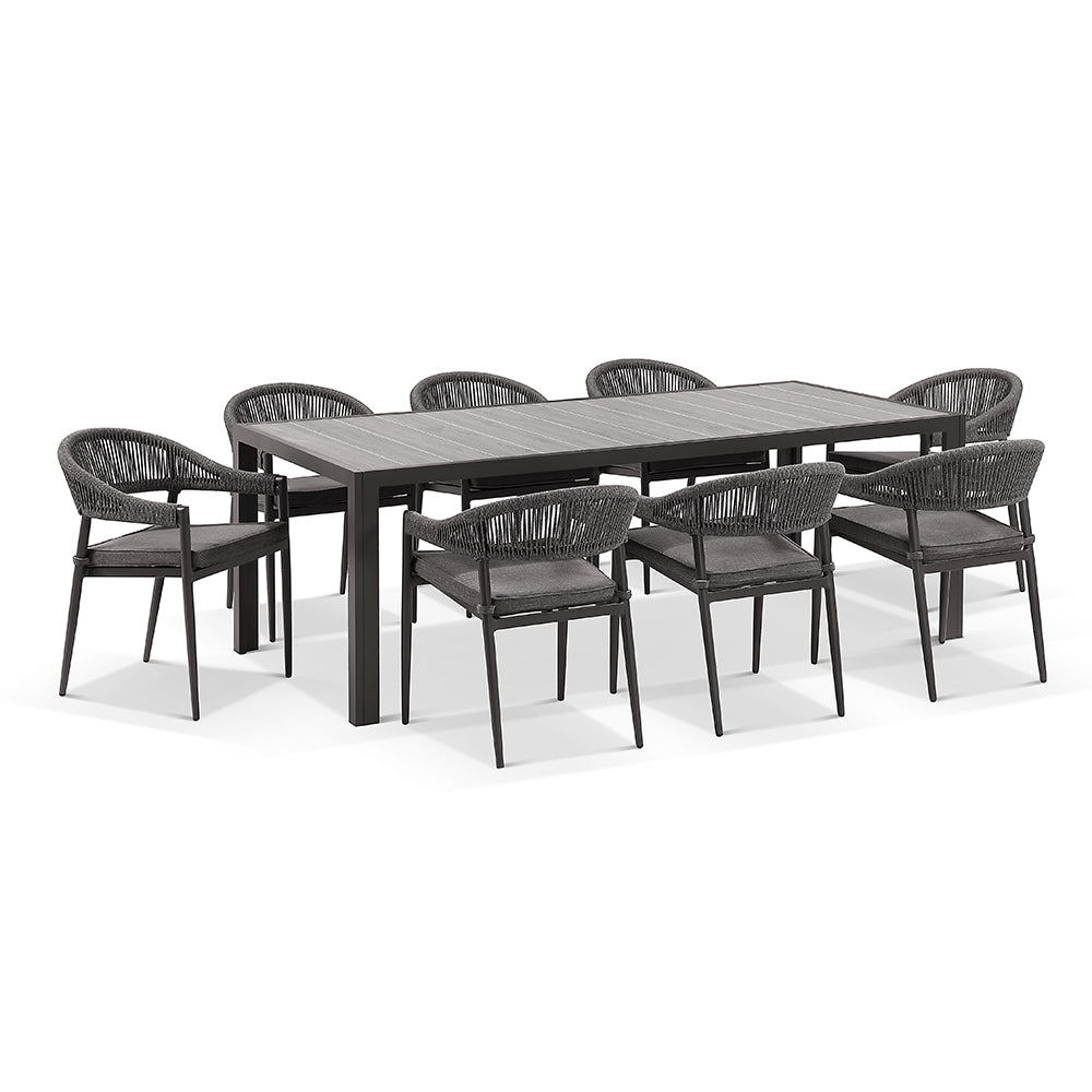 Southport Outdoor 2.17m Aluminium and Ceramic Table with 8 Finley Chair
