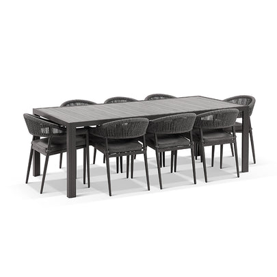 Southport Outdoor 2.17m Aluminium and Ceramic Table with 8 Finley Chair