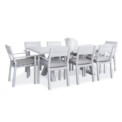 Tahitian 2.1m Aluminium Dining Table with 8 x Santorini Chairs