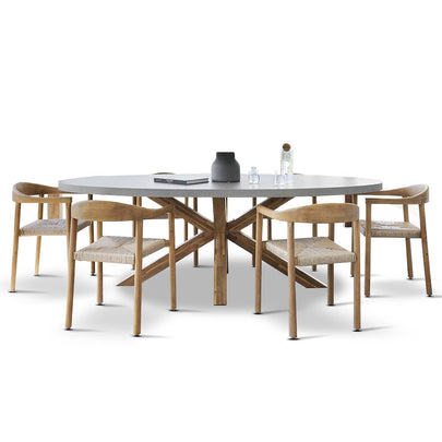 Tamarama Indoor Outdoor Oval Concrete Look Dining Setting with 6x Kotara Chairs