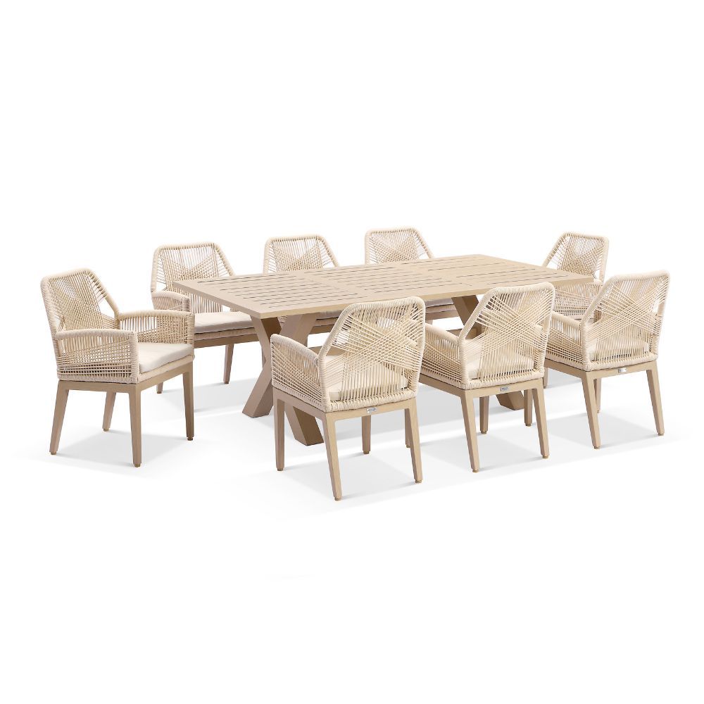 Tahitian 2.1m Aluminium Dining Table with 8 Hugo Dining Chairs