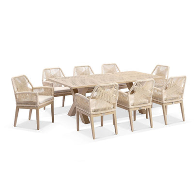 Tahitian 2.1m Aluminium Dining Table with 8 Hugo Dining Chairs
