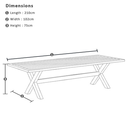 Tahitian 2.1m Aluminium Dining Table with 8x Santorini Chairs