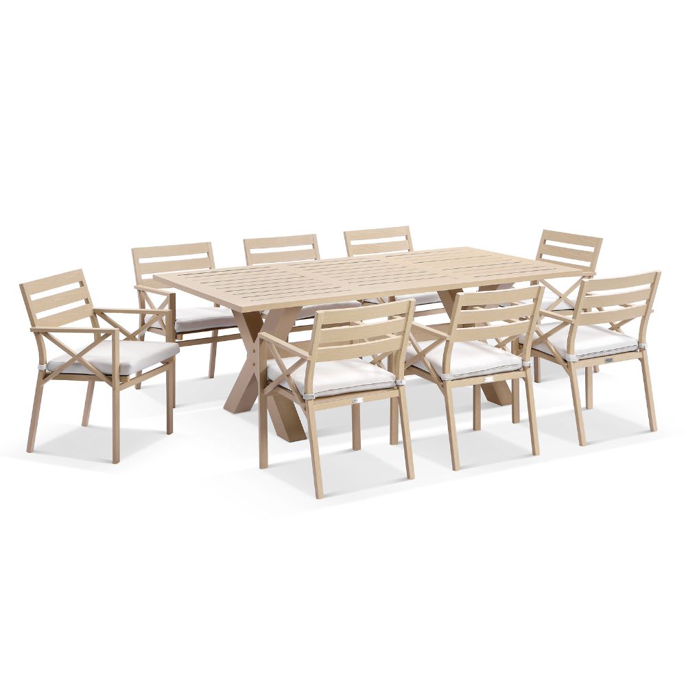 Tahitian 2.1m Aluminium Dining Table With 8x Kansas Chairs