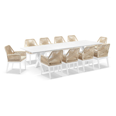 Tahitian 3m Aluminium Dining Table with 10 Hugo Dining Chairs