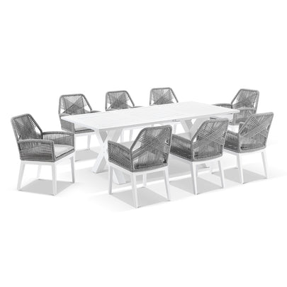 Tahitian 2.1m Aluminium Dining Table with 8 Hugo Dining Chairs