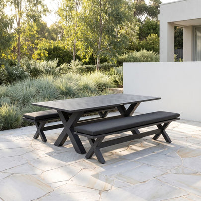 Tahitian 2.1m Outdoor Aluminium Dining Setting with Bench Seats