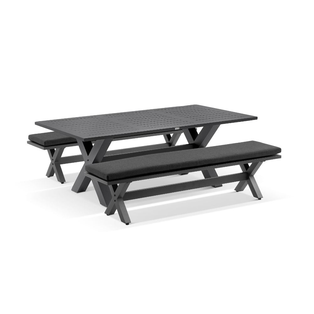 Tahitian 2.1m Outdoor Aluminium Dining Setting with Bench Seats