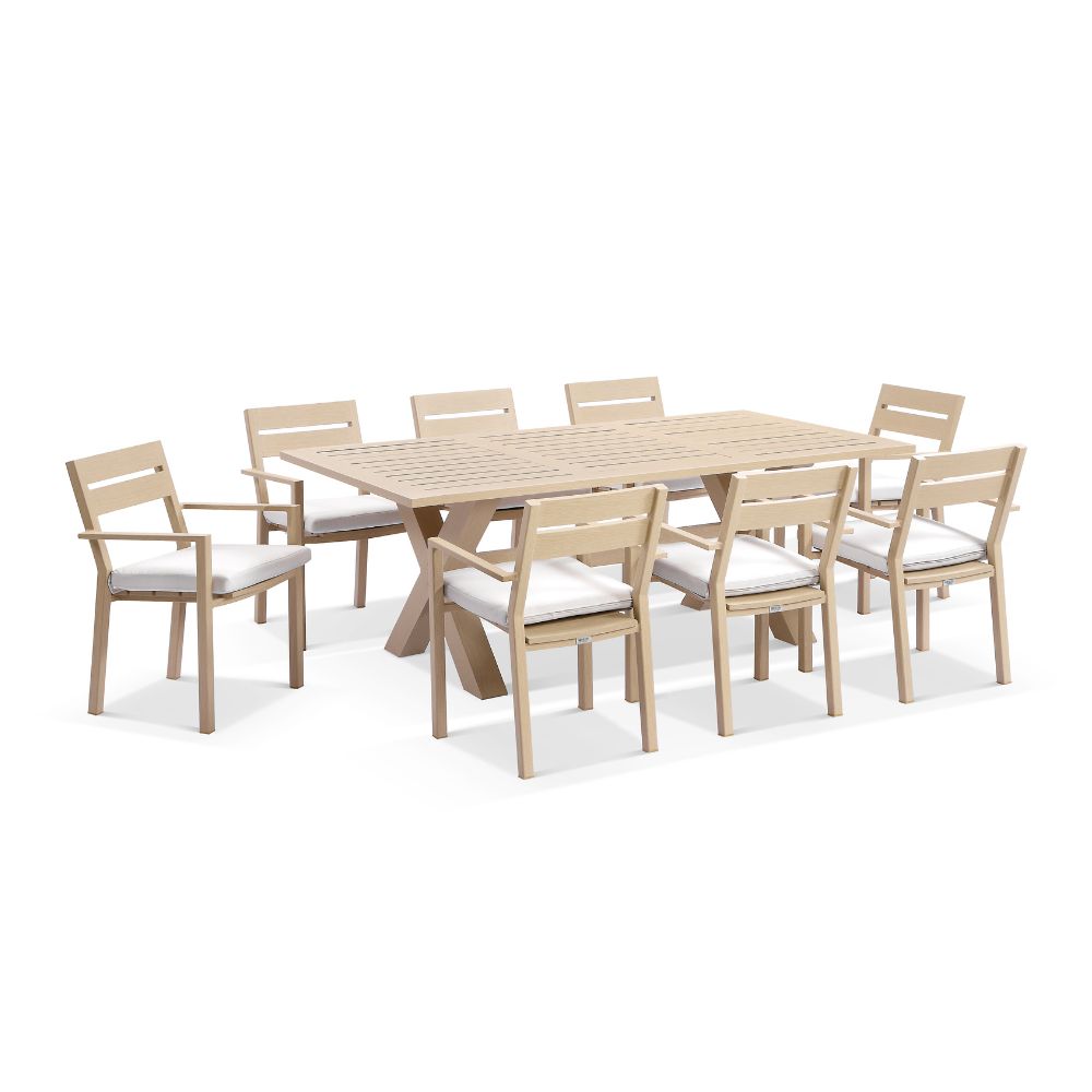 Tahitian 2.1m Aluminium Dining Table with 8x Santorini Chairs