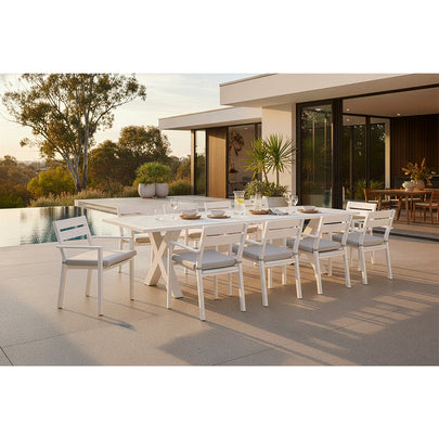 Tahitian 3m Aluminium Dining Table with 10x Santorini Chairs