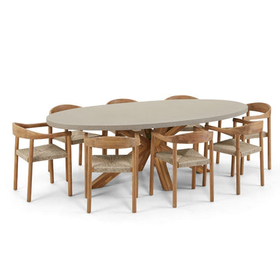 Tamarama Indoor Outdoor Oval Concrete Look Dining Setting With 8x Kotara Chairs