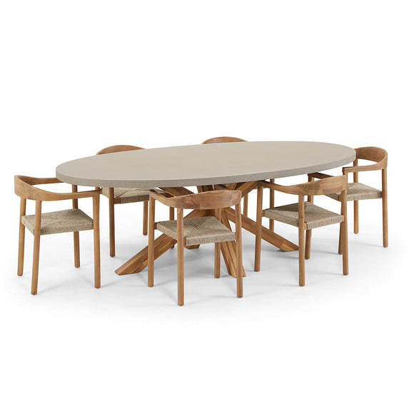 Tamarama Indoor Outdoor Oval Concrete Look Dining Setting with 6x Kotara Chairs