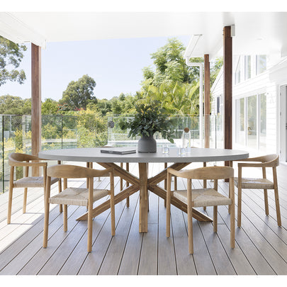 Tamarama Indoor Outdoor Oval Concrete Look Dining Setting with 6x Kotara Chairs