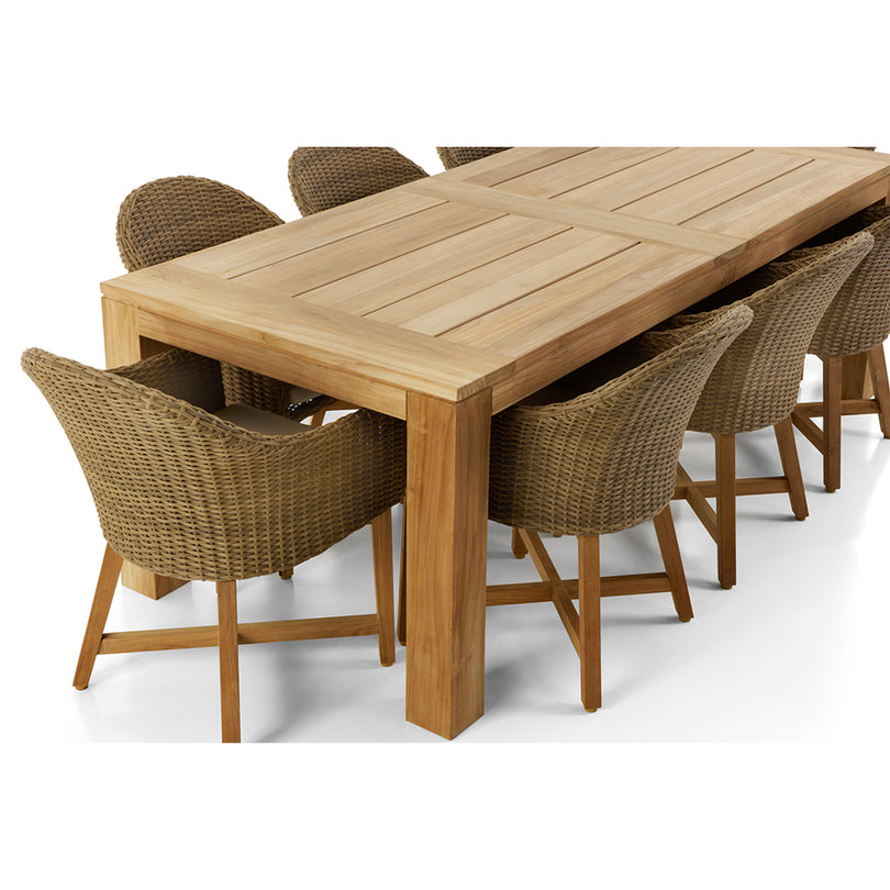 Pearl Outdoor 2.3m Teak Timber Dining Table with 8 Coastal Chairs Bay