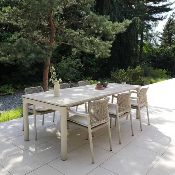 Sienna Outdoor Aluminium and Ceramic Dining Table with Rope Chairs Setting