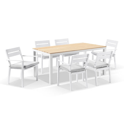 Tuscany 6 Seater Rectangle Teak Top Aluminium Dining Setting with Santorini Chairs