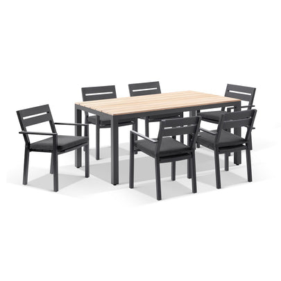 Tuscany 6 Seater Rectangle Teak Top Aluminium Dining Setting with Santorini Chairs