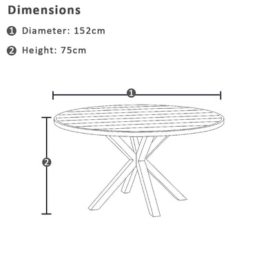 Tuscany Round 1.5m Outdoor Aluminium and Teak Dining Table with 6 Watego Malawi Style Wicker Dining Chairs