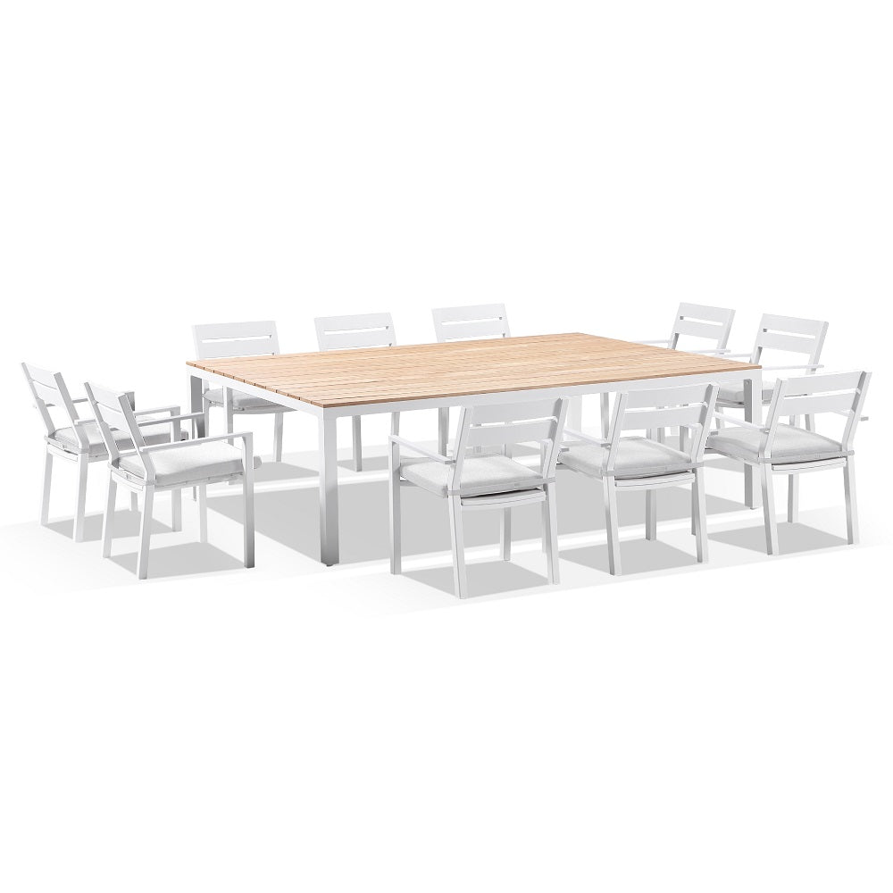 Tuscany 10 Seat Teak Top and Aluminium Dining Setting with Santorini Chairs in Charcoal