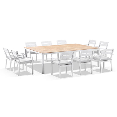Tuscany 10 Seat Teak Top and Aluminium Dining Setting with Santorini Chairs in Charcoal