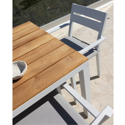 Tuscany 6 Seater Rectangle Teak Top Aluminium Dining Setting with Santorini Chairs