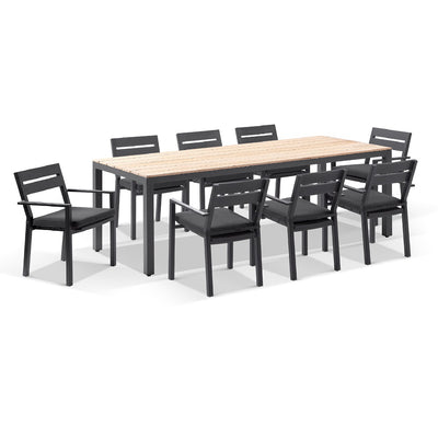 Tuscany 8 Seater Rectangle Teak Top Aluminium Dining Setting with Santorini Chairs
