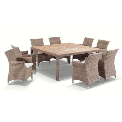 Sahara 8 Seater Square Teak Top Dining Table with Chairs