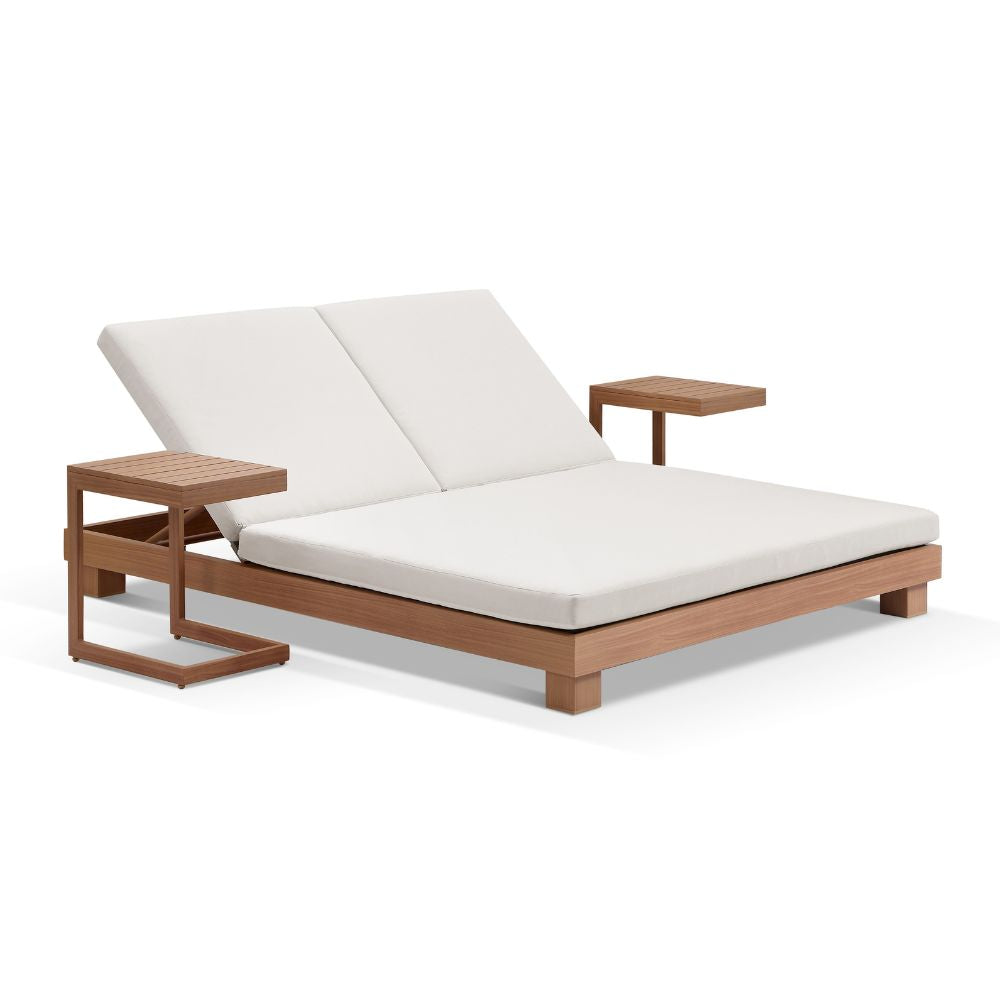 Santorini Aluminium Double Sun Lounge w/ 2x Santorini Side Table Set