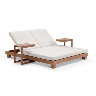 Santorini Aluminium Double Sun Lounge w/ 2x Santorini Side Table Set