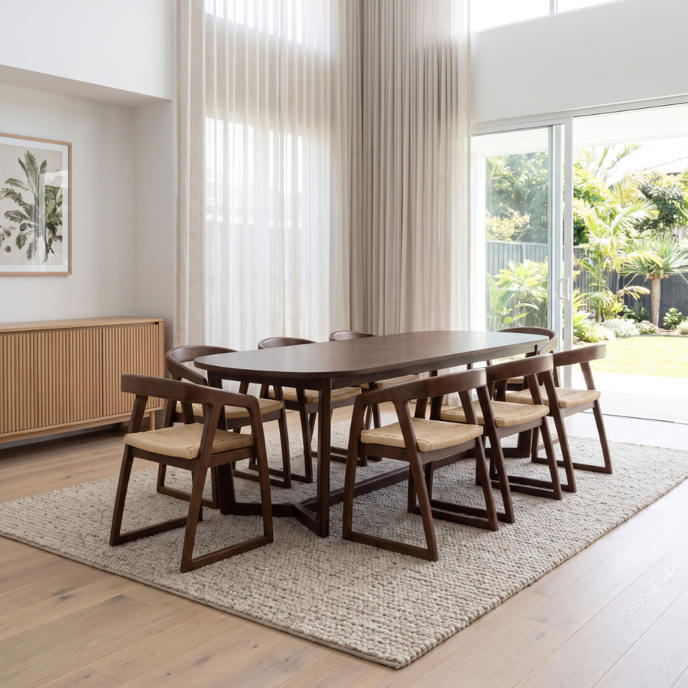 Kingscliff 8 Seater Rectangle Indoor Timber Dining Table And Chairs Setting