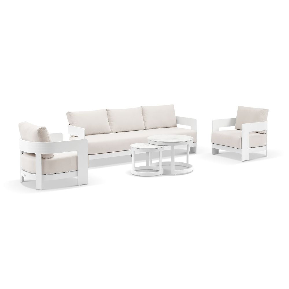 Marlo 3+1+1 Outdoor Aluminium Lounge With Coffee Table Set in White