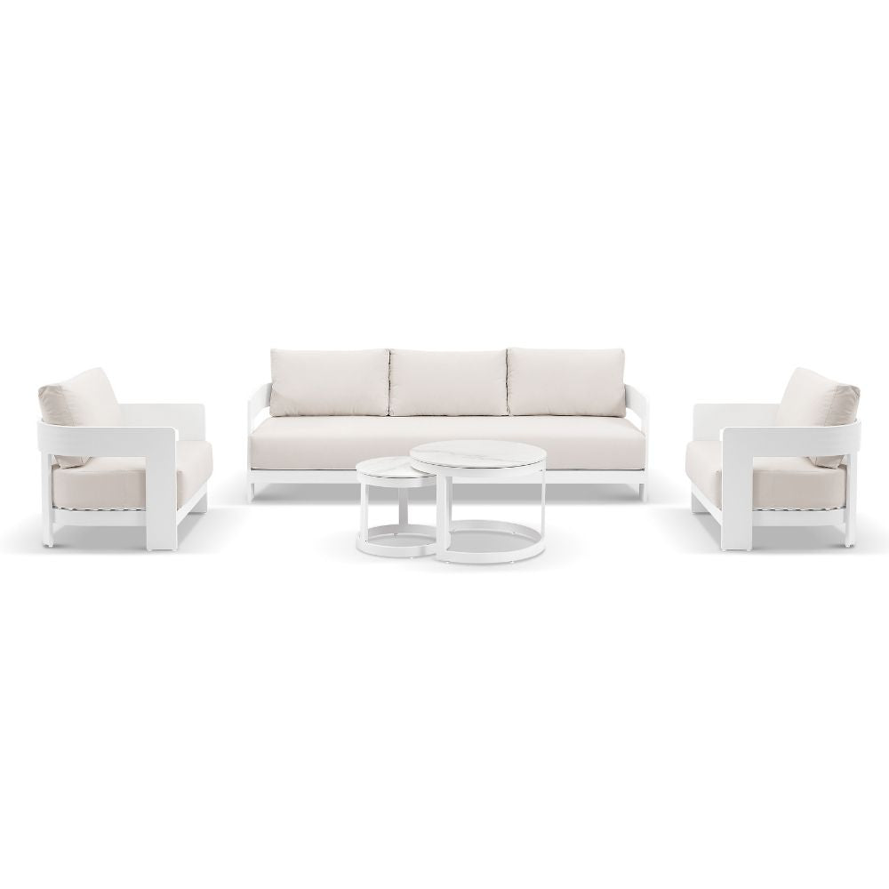 Marlo 3+1+1 Outdoor Aluminium Lounge With Coffee Table Set in White