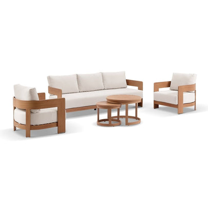 Marlo 3+1+1 Outdoor Aluminium Lounge With Coffee Table set in Cedar Look