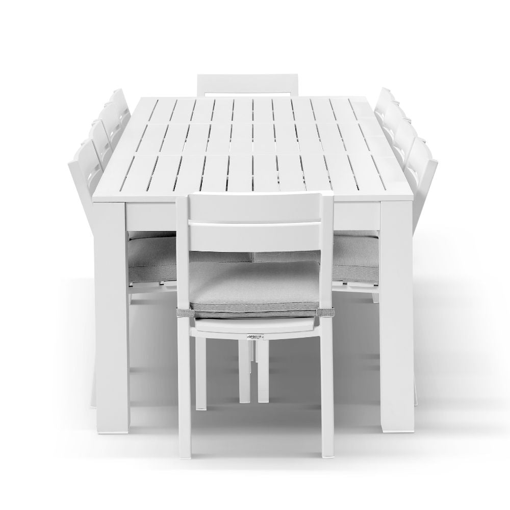 Santorini 2.5m Outdoor Aluminium Dining Setting With 10x Armless Chairs