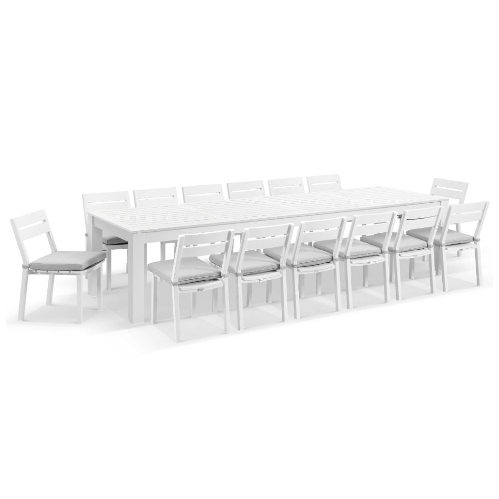Santorini 3.55m Outdoor Aluminium Dining Setting With 14x Armless Chairs