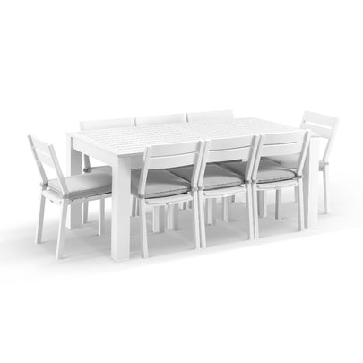 Santorini 1.8m Outdoor Aluminium Dining Setting With 8x Armless Chairs