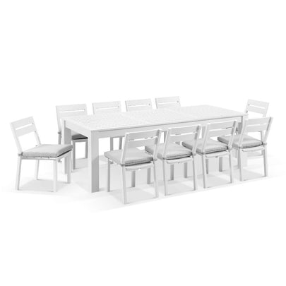 Santorini 2.5m Outdoor Aluminium Dining Setting With 10x Armless Chairs