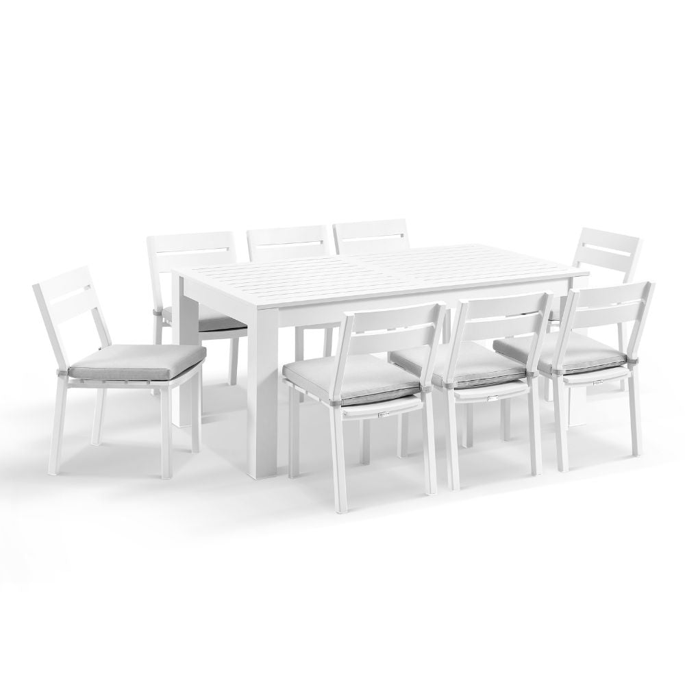 Santorini 1.8m Outdoor Aluminium Dining Setting With 8x Armless Chairs