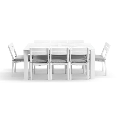Santorini 1.8m Outdoor Aluminium Dining Setting With 8x Armless Chairs