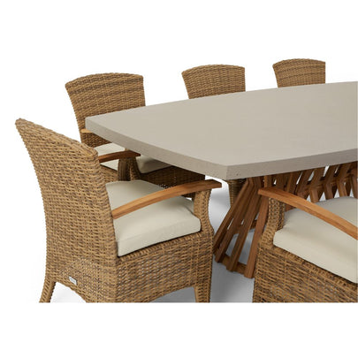 Waverley 2.6m Indoor Outdoor Concrete Look Dining Set With 8 Kai Wicker Chairs
