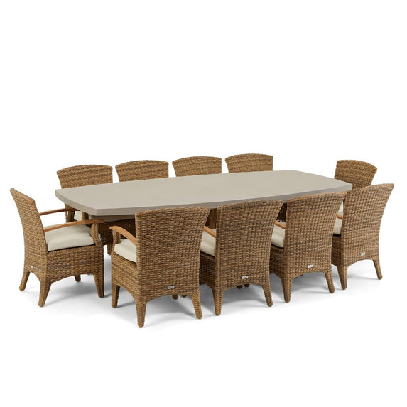 Waverley 2.6m Outdoor Concrete Look Dining Set With 10 Kai Wicker Chairs