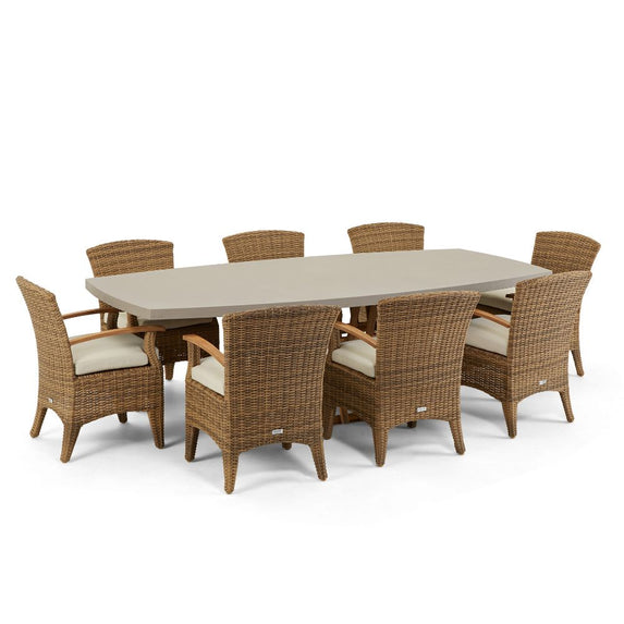 Waverley 2.6m Outdoor Concrete Look Dining Set With 8 Kai Wicker Chairs