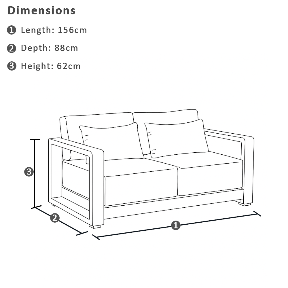 Whitehaven 2 Seater Outdoor Aluminium Lounge with Sunbrella Cushions
